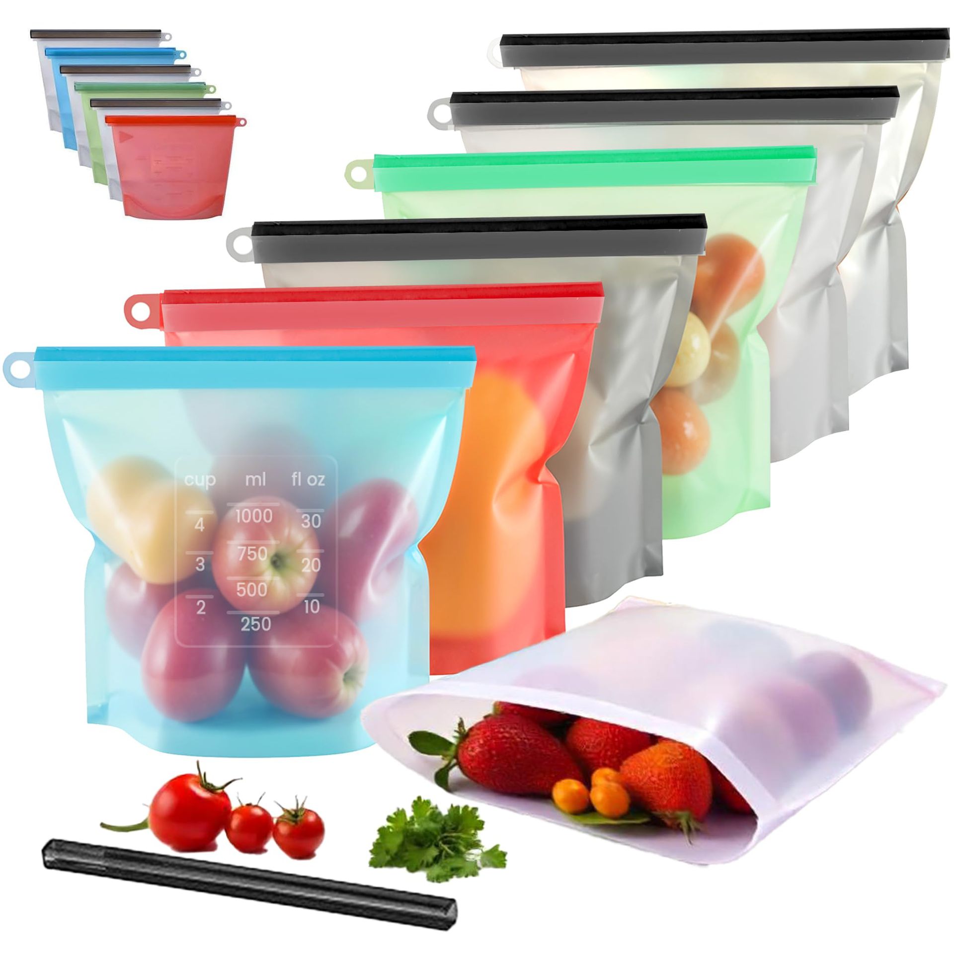 Reusable Zip Bag - 5 adet Silikon Gıda Saklama Kapları