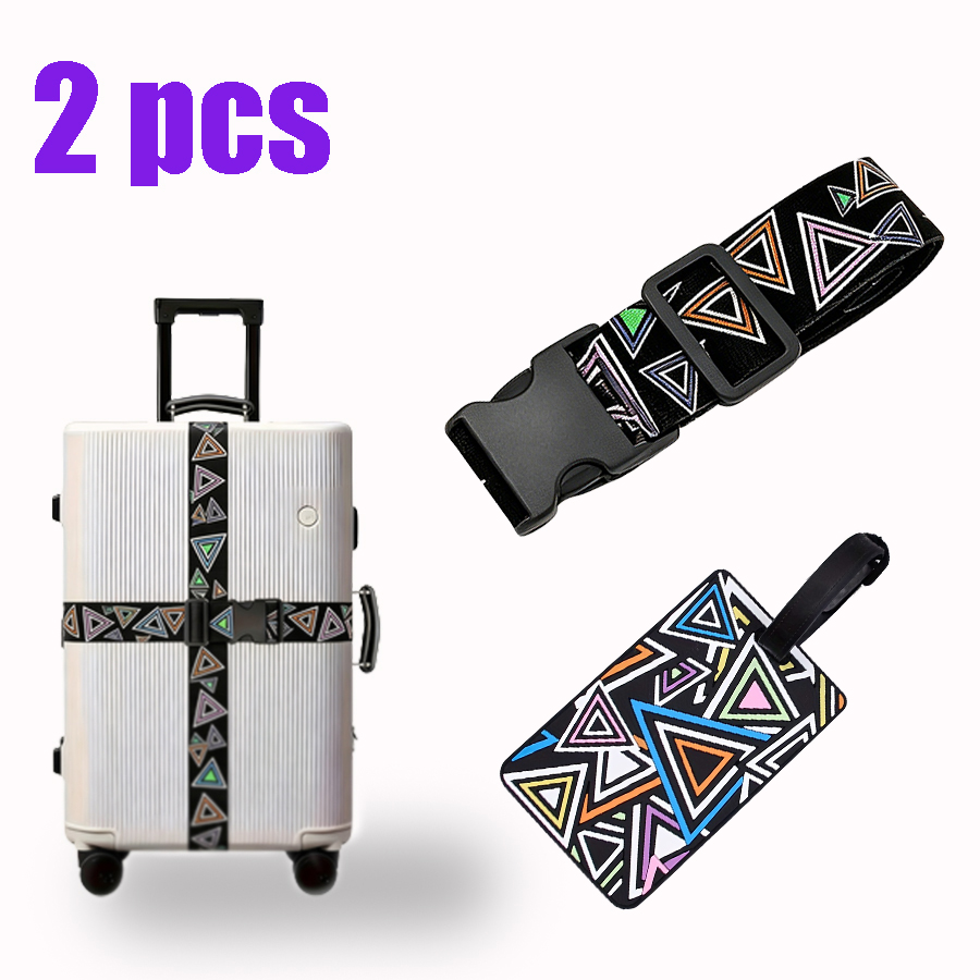 Travel Accessories Gift Set - Siyah Zemin Üzerine Renkli Üçgen Baskılı