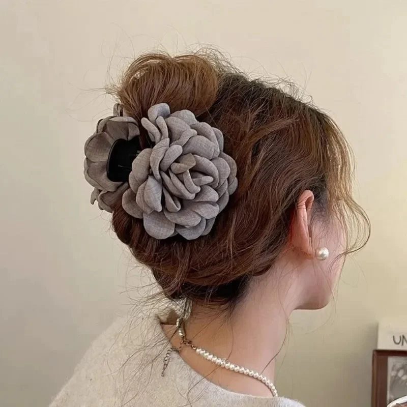 Travel Hair Accessories - Fransız kumaş gül çiçek saç pençe
