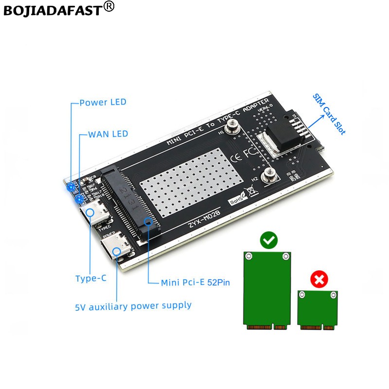 USB 2.0 Tip-A - Mini PCI-E MPC - Sim Card Holder Case incelemesi ve fiyatı